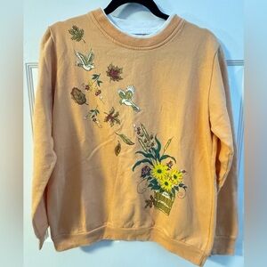 Vintage Birds Leaves Flowers Sweatshirt Grandma Grannycore Medium Cozy Oversized